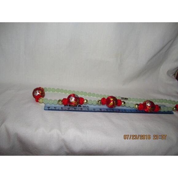 Lovely Estate Vintage JADEITE BEAD 24" NECKLACE with 5 Silk Beads 61g - Picture 4 of 6